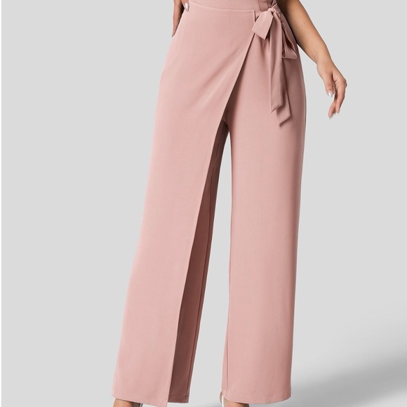 Halara High Waisted Tie Side Wide Leg Work Pant Suits Frost Peach Pink - Picture 1 of 3